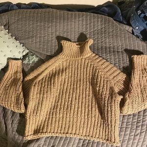 Thick knit turtle neck sweater, slightly cropped